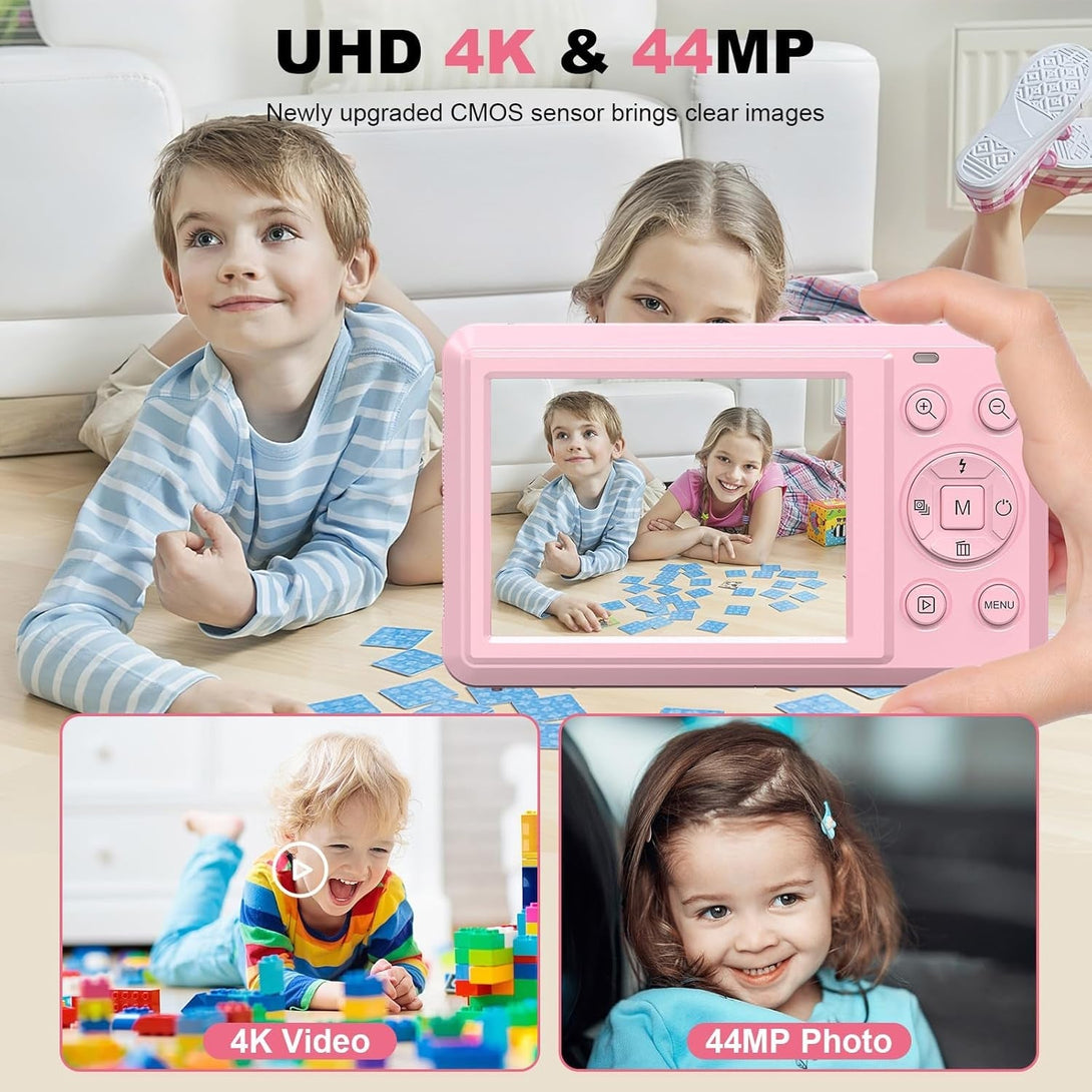 4K 44MP UHD Digital Camera - Autofocus Small Compact Cameras with 16X Zoom - Portable Vlogging Camera with 32GB Card and 2 Batteries for Kids, Teens