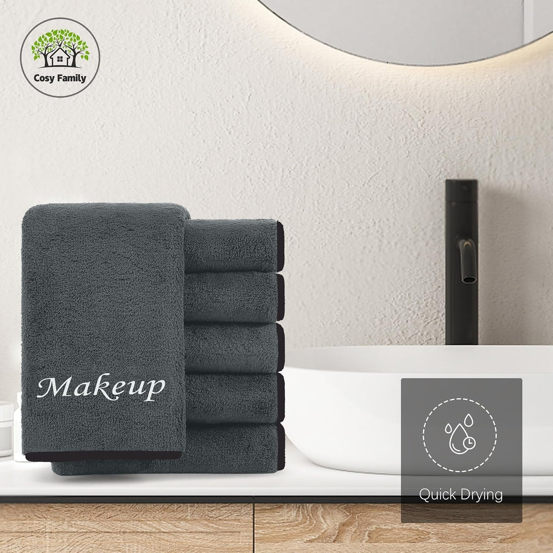 Cosy Family 10 Pack Makeup Remover Wash Cloths - Soft Microfiber Fingertip Facial Cleansing Cloths for Hand and Make Up, 12 X 12 In, Black Grey