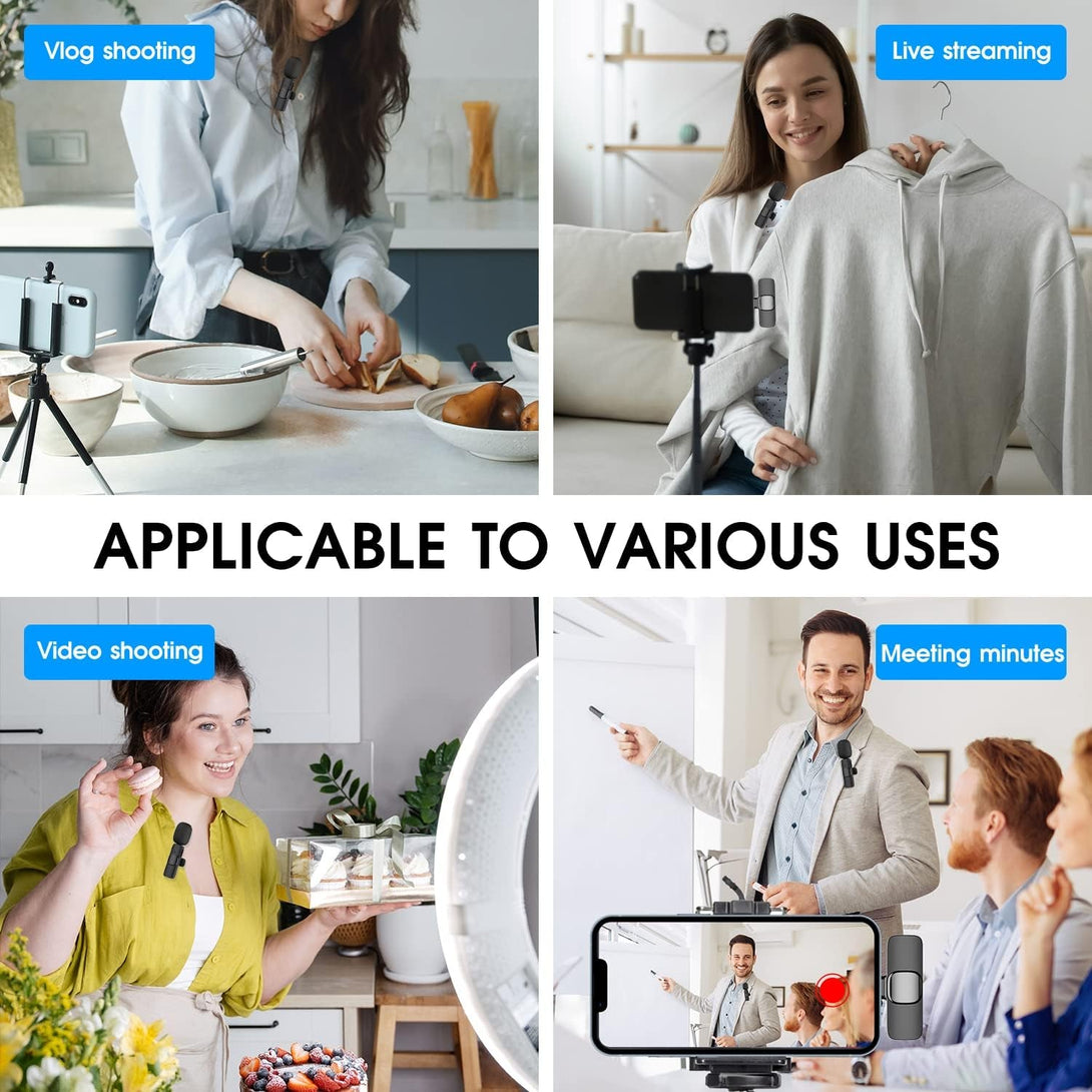 2 Pack Wireless Lavalier Microphone for Iphone Ipad, Lapel Mics Plug-Play 2.4G Ultra-Low Delay Built-In Noise Reduction Chip 8H Working Time for Video Recording Interview Podcast Vlog Youtube