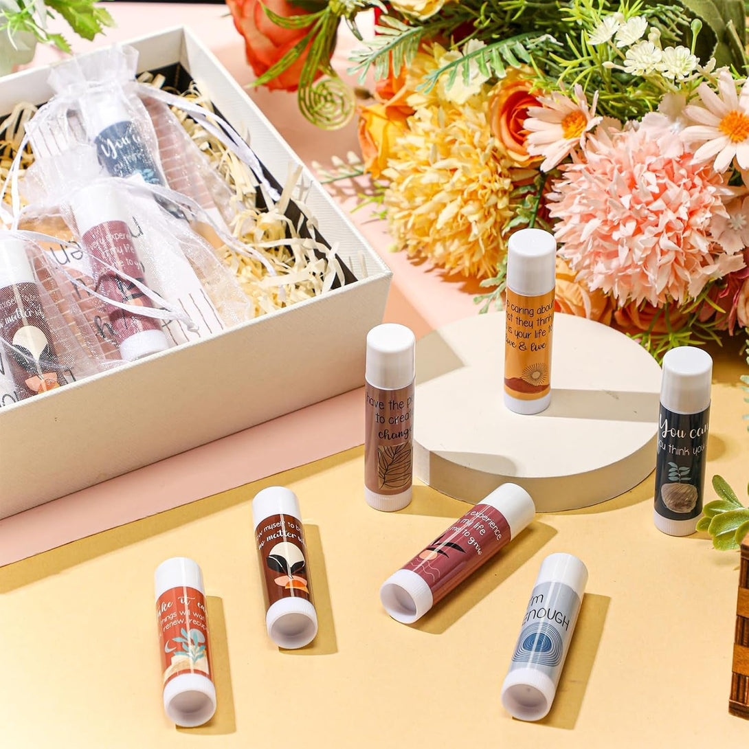30 Sets Mental Health Awareness Gifts Lip Balm Bulk Inspirational Lip Balm with Positive Daily Affirmation Cards Self Care Gifts for Women Men Stress Relief Family Reunion Favor