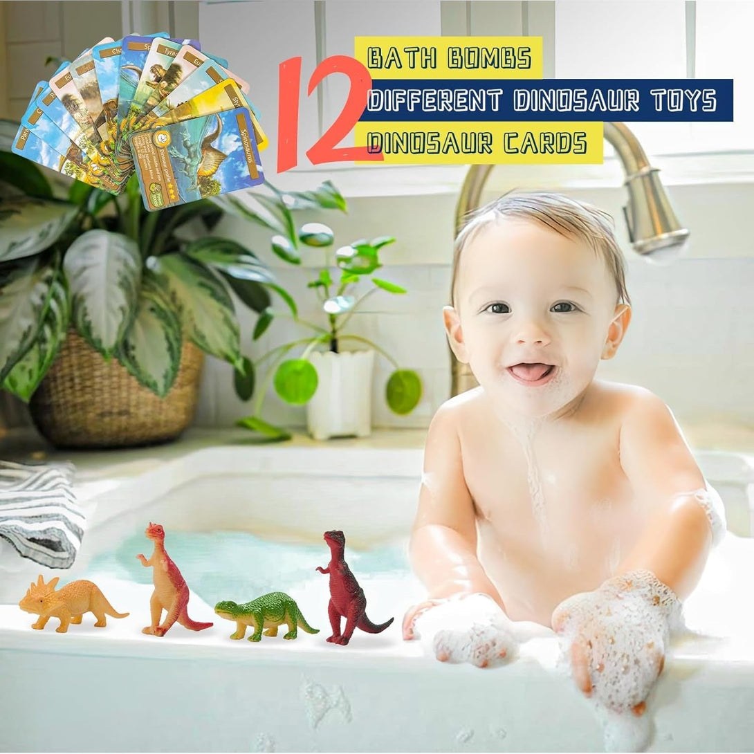 Bath Bombs for Kids with Surprise Toys inside - 12 Pack Organic Dinosaur Bath Bombs Easter Eggs Gifts, Dinosaur Toys for Kids 3 4 5 6 7 8 9 Years, Dino Egg Bath Bomb for Girls and Boys