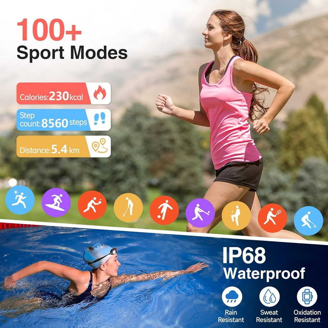 Smart Watch for Women, 1.99" AMOLED Display Fitness Tracker,Smartwatch(Answer/Make Calls), IP68 Waterproof 100+ Sport Mode Activity Tracker, Heart Rate Sleep Monitor, Ios Android Compatible