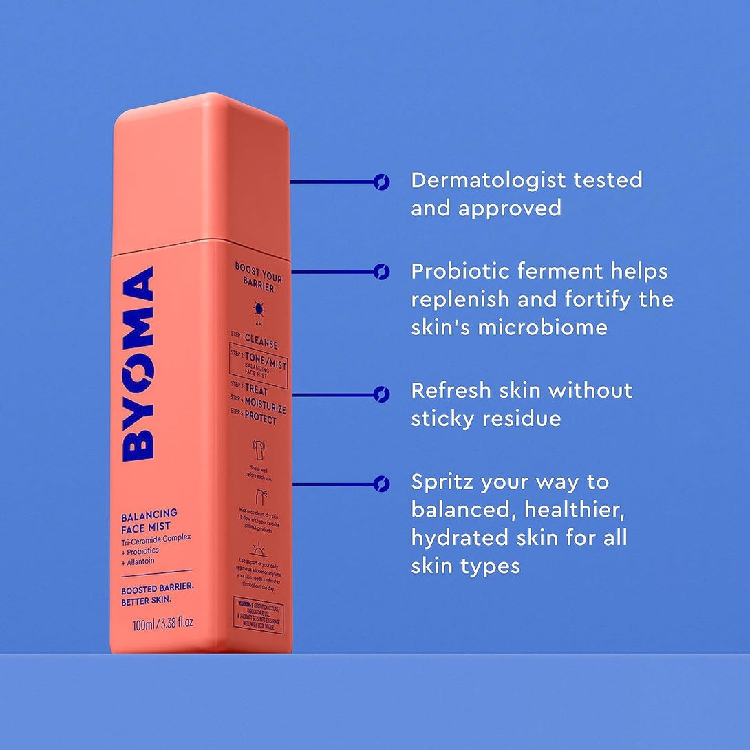 BYOMA Balancing Face Mist - Ph Balanced Face Toner with Ceramides, Probiotics & Allantoin - Alcohol Free Toner Spray - Balance, Soothe & Refresh Throughout the Day - 3.38 Fl. Oz