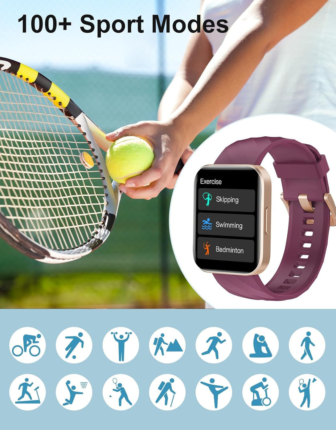 Smart Watches for Men Women (Answer/ Make Calls) Compatible with Iphone Android Phones, 1.85" Smartwatch Fitness Tracker with 100+ Sports Heart Rate Monitor Pedometer Sleep Tracker Waterproof (Purple)