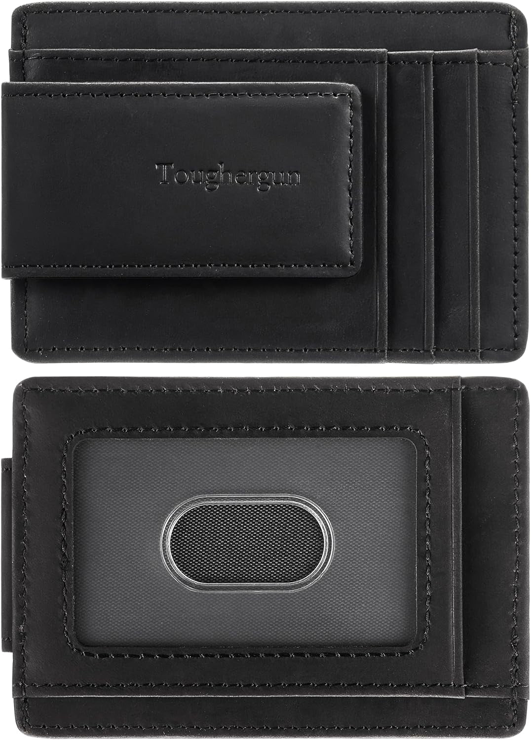 Toughergun Slim Minimalist Wallet for Men with Magnetic Money Clip Leather Wallet, Credit Card Holder RFID Blocking Front Pocket Holds Cash and Cards