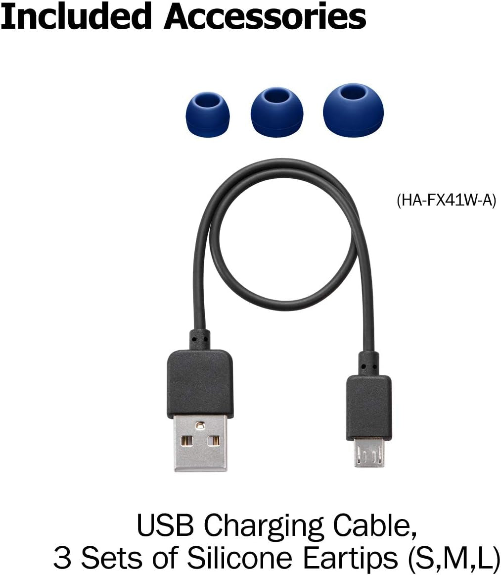 JVC Air Cushion Wireless Earbuds Headphones, Bluetooth 5.0, Water Resistant IPX4, Long Life Battery (Up to 24 Hours), 3-Button Remote with Mic - HAFX41WB, Black, Medium