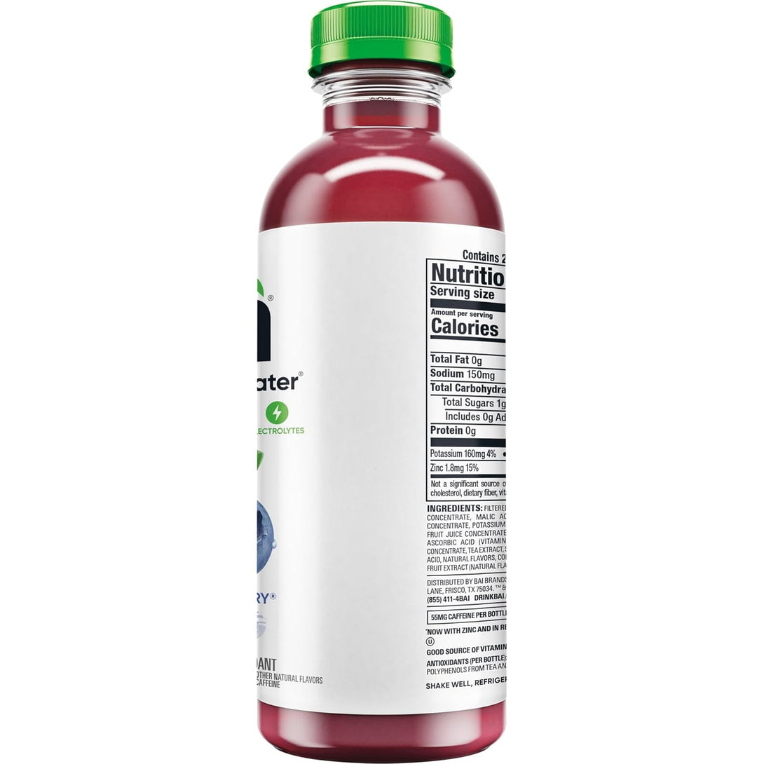Bai Antioxidant Infused Water Beverage, Brasilia Blueberry, with Vitamin C and No Artificial Sweeteners, 18 Fluid Ounce Bottle, 12 Pack