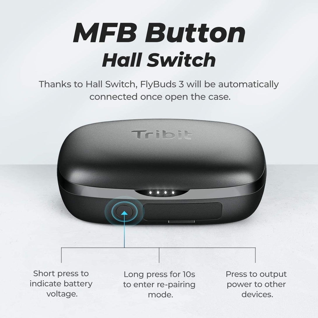 Tribit Wireless Earbuds, 110H Playtime Bluetooth 5.3 IPX8 Waterproof Touch Control True Wireless Bluetooth Earbuds with Mic Earphones In-Ear Deep Bass Built-In Mic Bluetooth Headphones, Flybuds 3