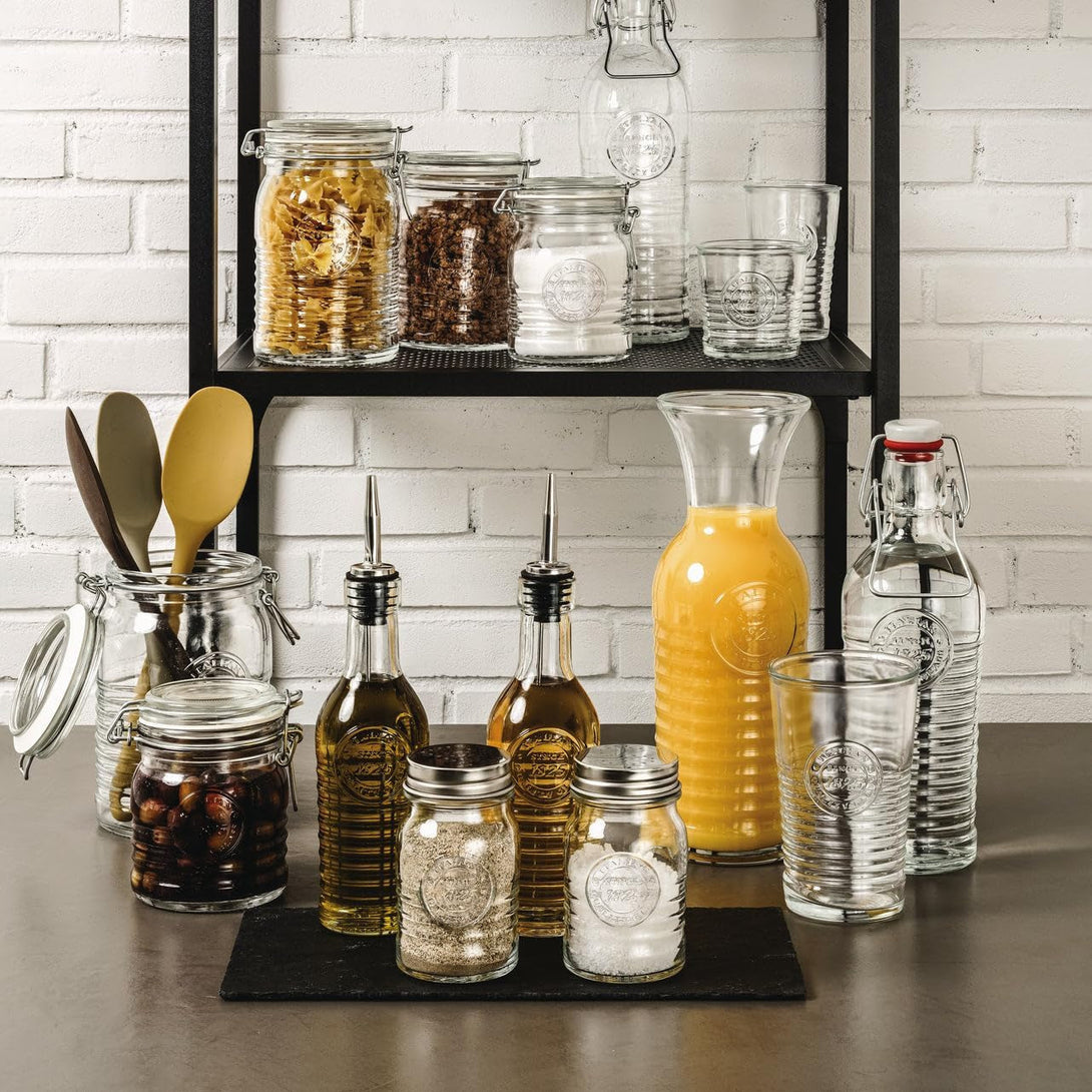 Bormioli Rocco Officina Water Bottle | 37.25 Oz, Italian Glass Pitcher | Airtight Seal & Metal Clamp | Easy to Carry Handle, Dishwasher Safe & Eco-Friendly | Safe for Infused & Carbonated Drinks