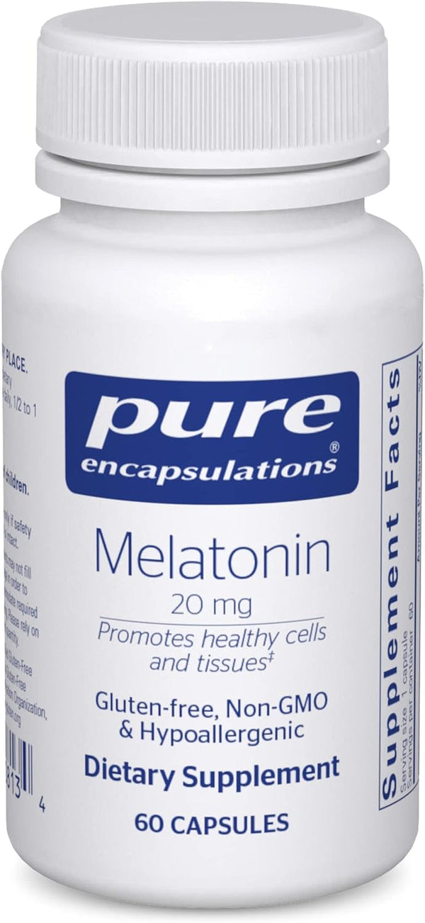 Pure Encapsulations Melatonin 20 Mg - Not Intended for Sleep Support - for Immune System & Healthy Cells - 99.5% Purity Melatonin - Gluten Free & Non-Gmo - 60 Capsules