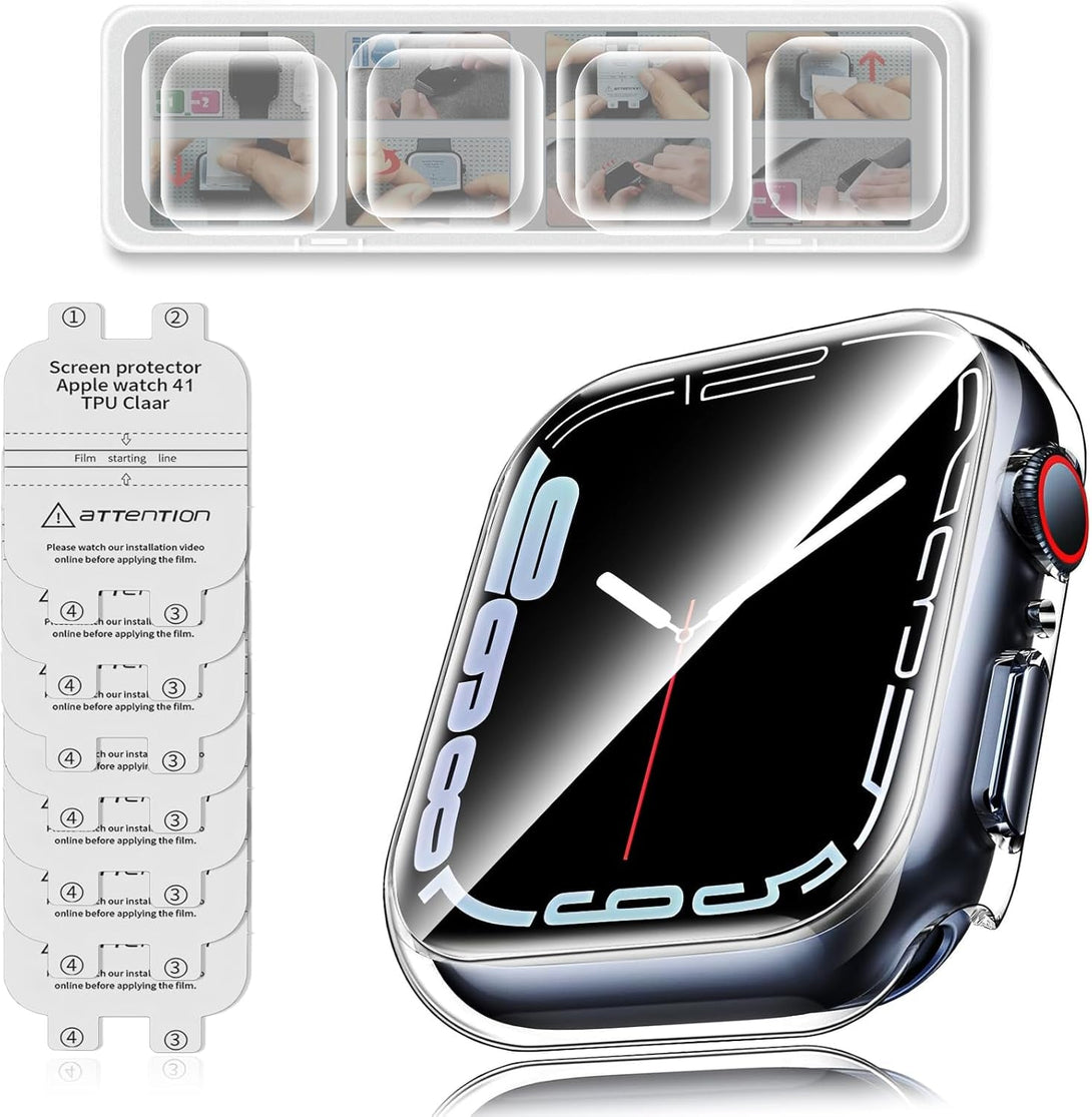 7 Packs for Apple Watch Screen Protector Series 9 8 7 41Mm, TPU Screen Protectors for Iwatch S9 S8 S7, Self-Healing Soft Film, Bubble-Free, Full Coverage, with Clear PC Case