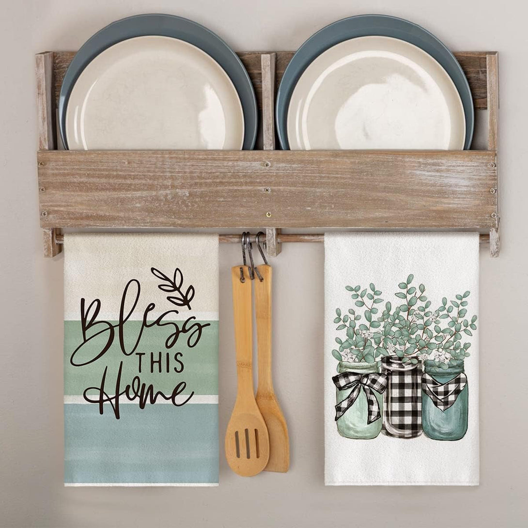 Artoid Mode Eucalyptus Buffalo Plaid Vase Home Sweet Home Kitchen Towels Dish Towels, 18X26 Inch Seasonal Decoration Hand Towels Set of 4