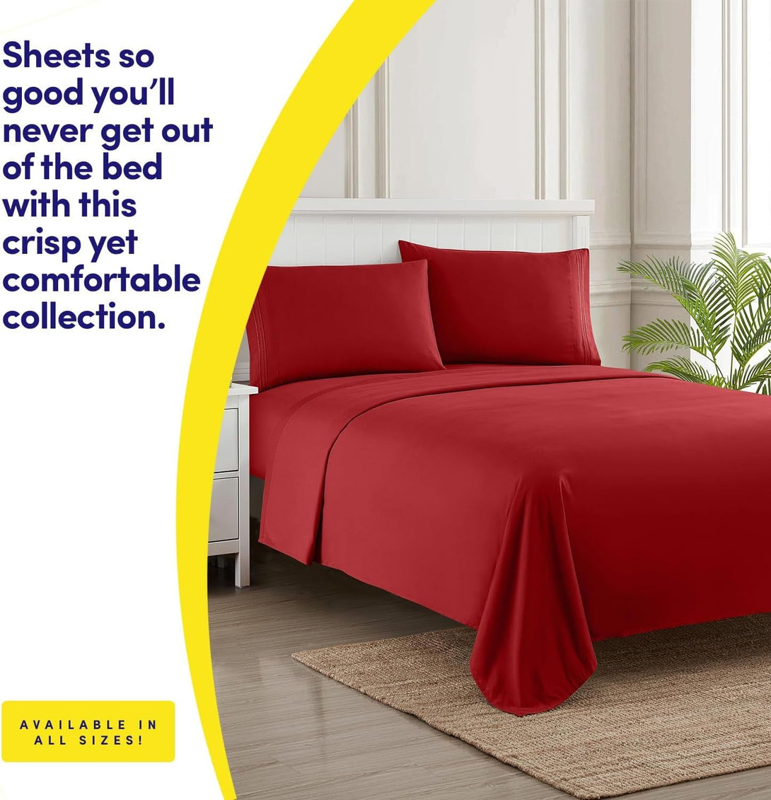 1500 Supreme Collection Bed Sheet Set - Extra Soft, Elastic Corner Straps, Deep Pockets, Wrinkle & Fade Resistant Hypoallergenic Sheets Set, Luxury Hotel Bedding, Queen, Red