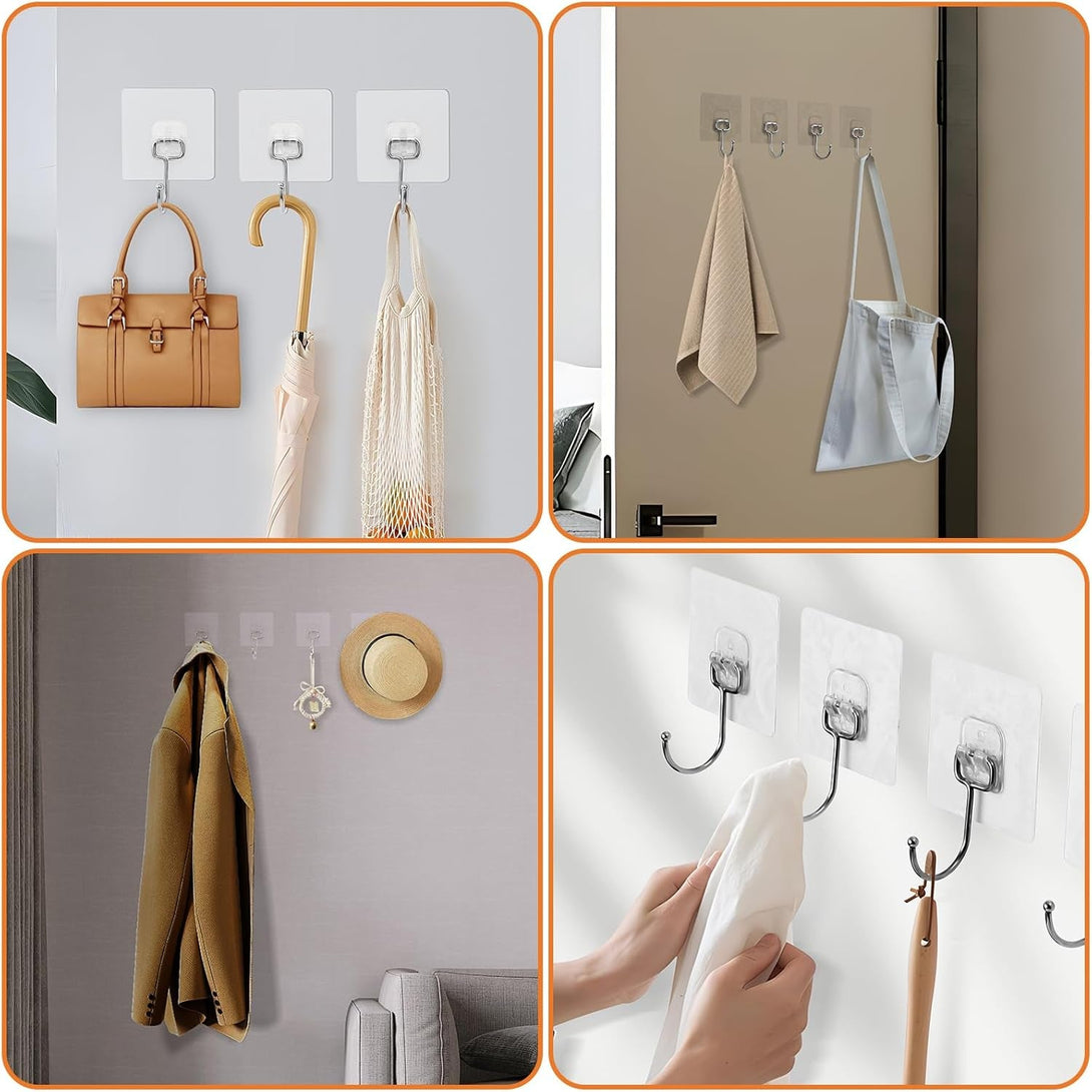 Adhesive Hooks for Hanging 33Lbs Heavy Duty Towel Coat Hooks Waterproof Self Adhesive Wall Hooks for Bathroom Shower Kitchen Door Home Improvement Utility Hook
