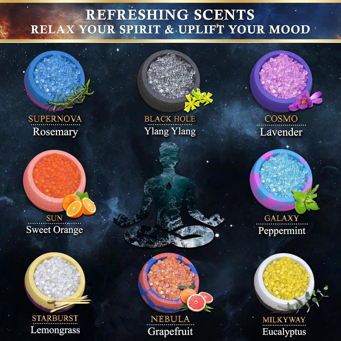 Cosmic Crystal Bath Bombs / 8 X 2.12 Ounces Handmade Bubble Bath Gift Set/Epsom Bath Salt/Vegan & Cruelty-Free/Luxury Spa Gift for Men, Women and Kids