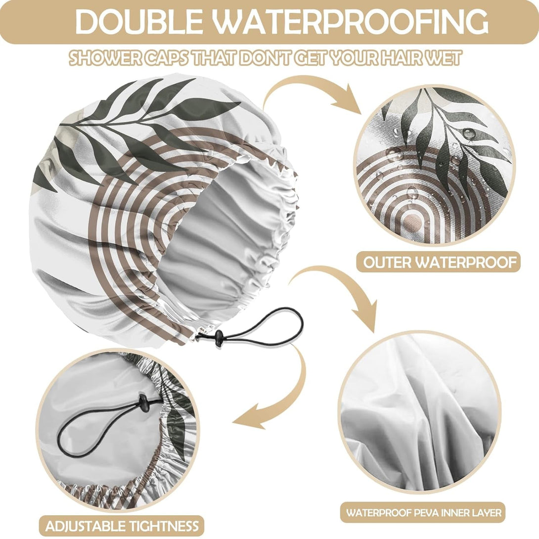 2 PCS Shower Cap Adjustable Reusable Double Waterproof Layer Elastic Hair Bath Cap Cute Aesthetic for Women Girls-Leaf
