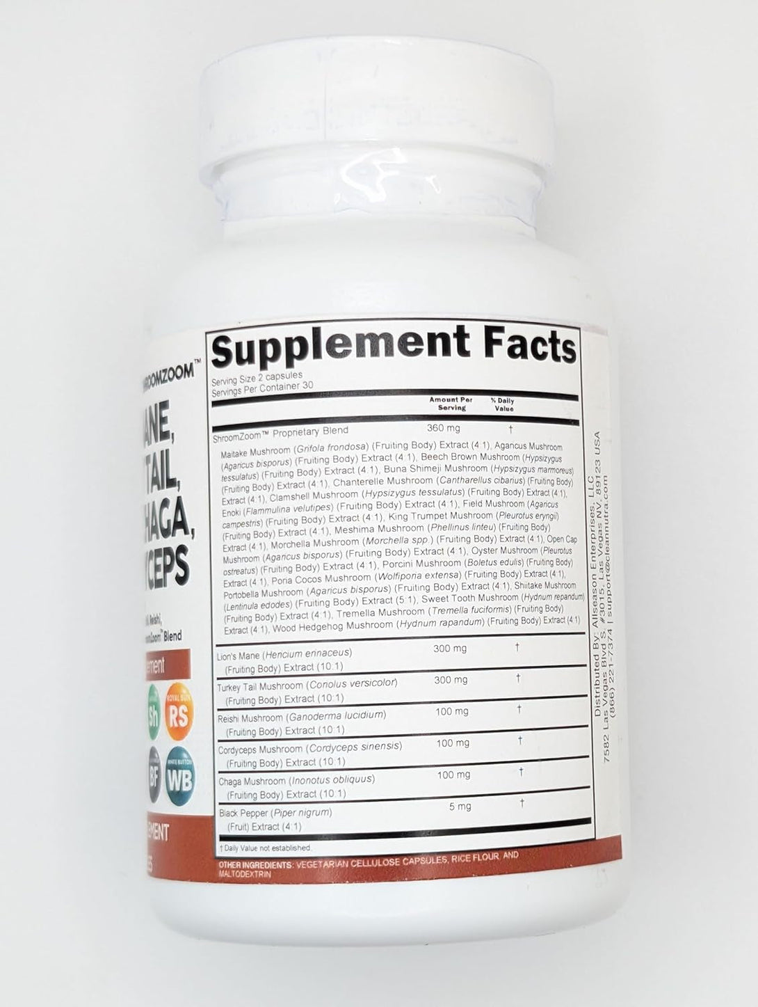 Clean Nutraceuticals Lions Mane 20In1 Mushroom Supplement with Turkey Tail Reishi Cordyceps Chaga Maitake Meshima Poria Cocos Shiitake Oyster Porcini Enoki - Pack