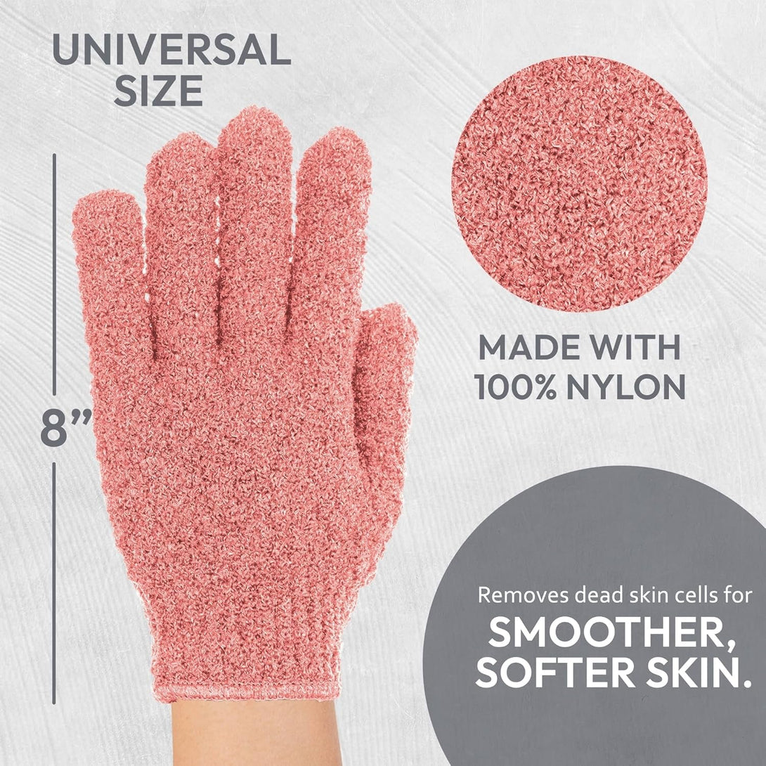 4 Pairs Exfoliating Gloves, 100% Nylon, Dual Texture Body Scrub for Spa, Massage & Dead Skin Removal, Multi-Color Shower Bath Accessories (Melon/Wild Blue Yonder)