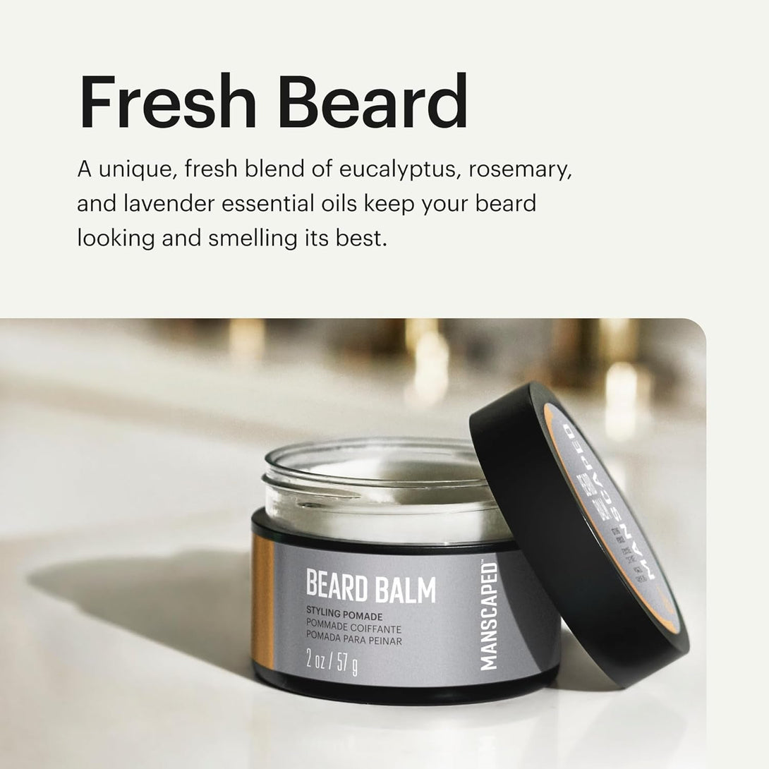 MANSCAPED® Beard Balm, Styling Pomade with Shea Butter, Coconut Oil & Beeswax - Moisturizes, Softens, Strengthens & Shines Beards, Mustaches & Facial Hair, for Sensitive Skin, (2 Oz) 1-Pack