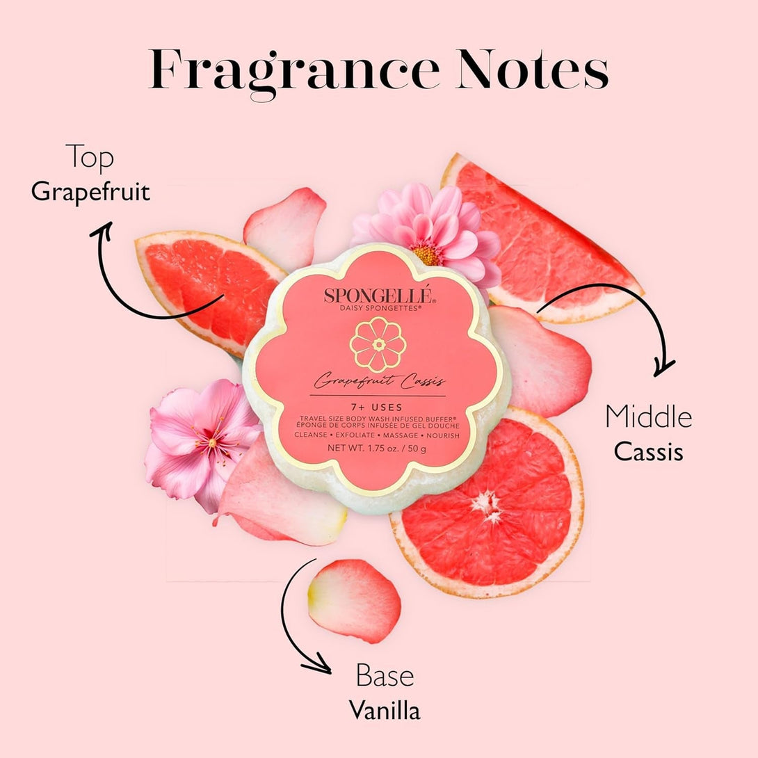 Spongelle Grapefruit Cassis Spongette Loofah Body Scrubber | Bath & Shower Loofah for Women | Body Scrubber Exfoliator with Body Wash Infused Sponge | 5+ Uses | Zesty Grapefruit, Cassis & Vanilla