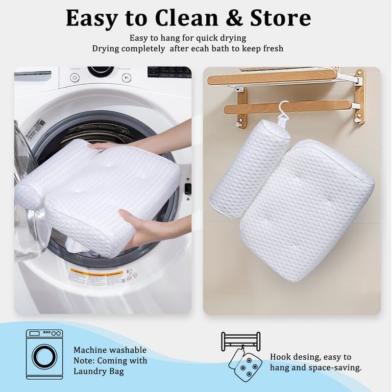 Bath Pillow for Bathtub Support Neck,Head and Back with Non-Slip Suction Cups and Comfortabl 4D Airenmesh Bathtub Pillow for Women & Men