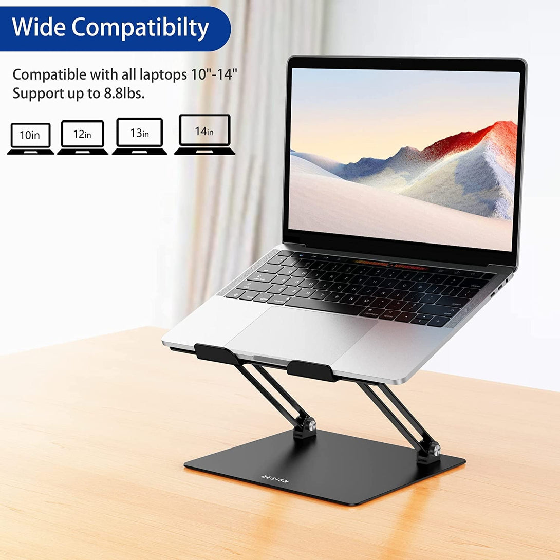 BESIGN LS10 Aluminum Laptop Stand, Ergonomic Adjustable Notebook Stand, Computer Holder Compatible with Air, Pro, Dell, HP, Lenovo More 10-14" Laptops, Black