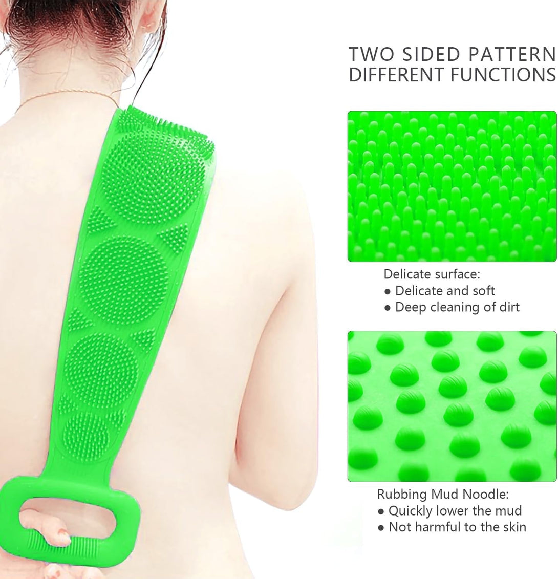 Back Scrubber for Shower,2 Pcs Silicone Back Scrubber for Shower, Silicone Exfoliating Bath Body Brush with Handle for Mens and Womens (Pink/Green)