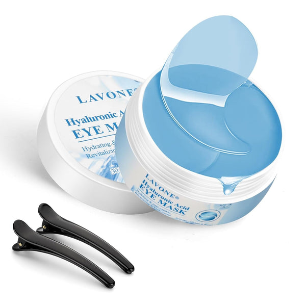 LAVONE under Eye Patches-30 Pairs Hydrating & Anti-Aging Eye Mask Skin Care for Dark Circles and Puffiness,Reduce Wrinkles,Eye Bags and Fine Lines,Eye Masks for Women and Man,With Hair Clips
