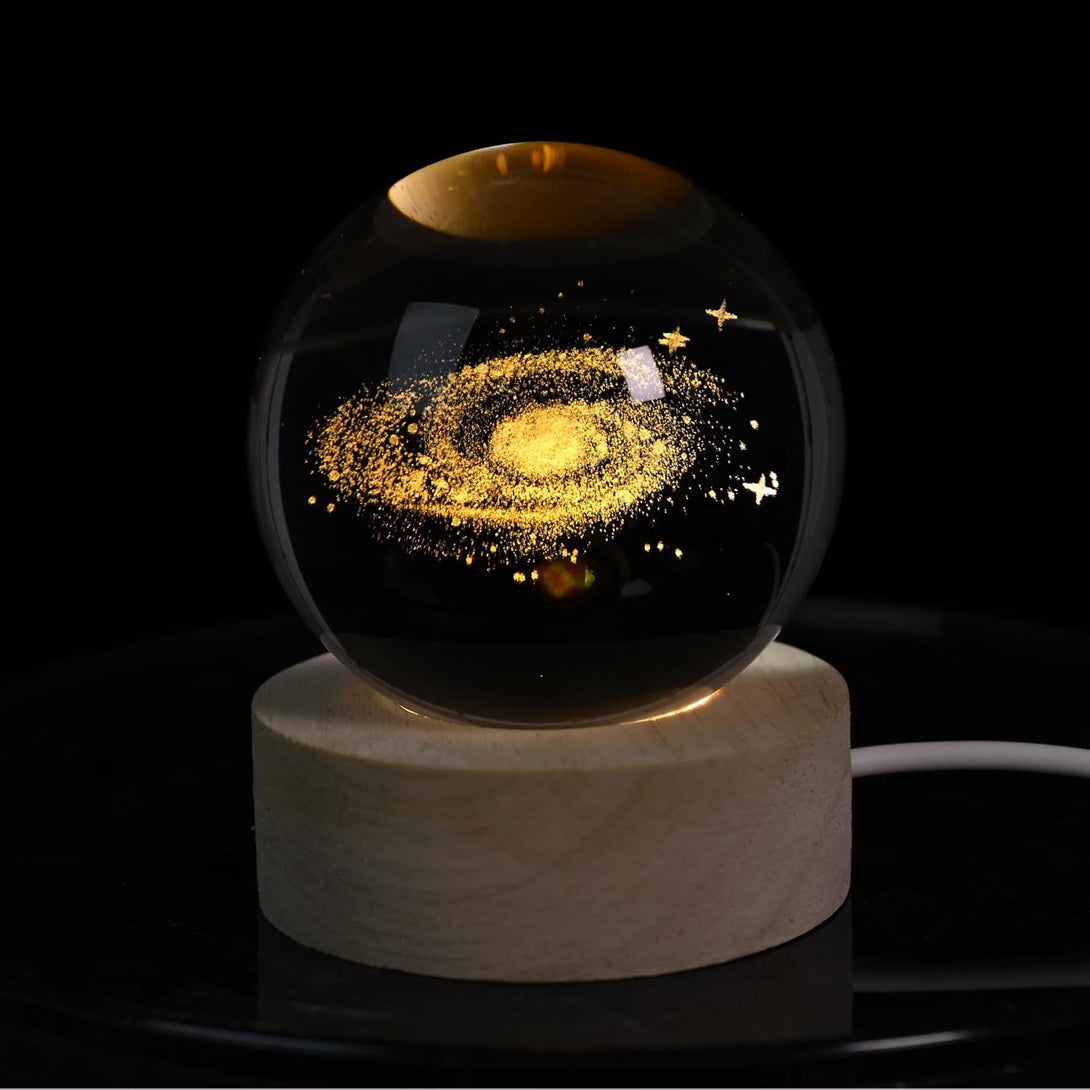 2.36 Inch 3D Galaxy Crystal Ball Night Light Lamp with Wooden Base, Warm Glow LED Mood Night Light, Gift for Boys, Girls, and Teens (Galaxy)