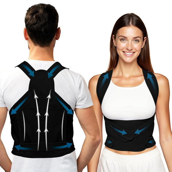 Back Brace Posture Corrector for Men - Adjustable and Breathable Posture Corrector for Women - Back Straightener Posture Corrector for Upper and Lower Back Pain Relief - Black (Medium)