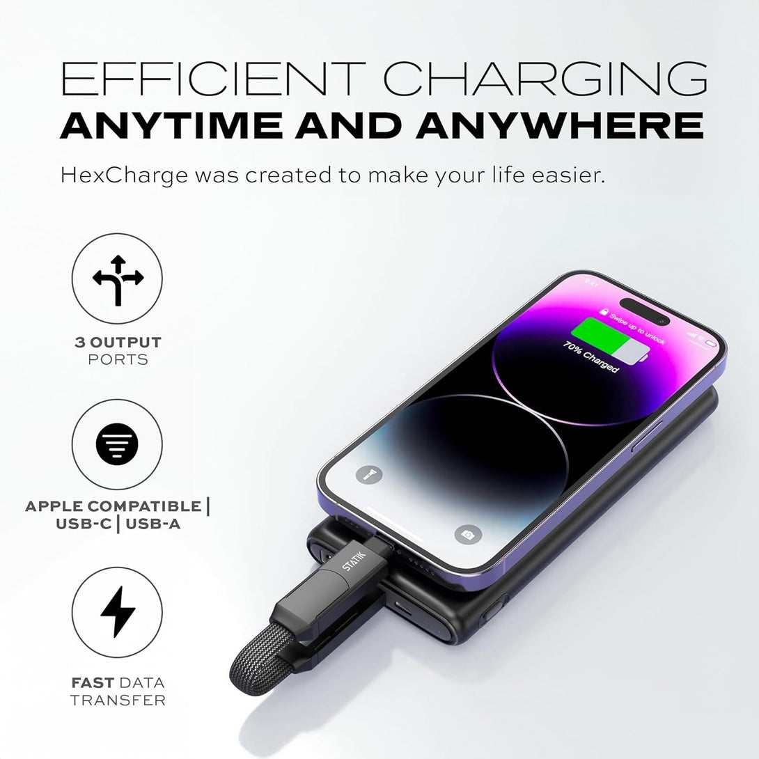 Statik Hexcharge Keychain Charger Cable - Portable 4 in 1 Charging Cable Key Ring, 60W Fast Charging, Universal Multi Charging, Compatible with Iphone, USB C, and USB a - 2-Pack