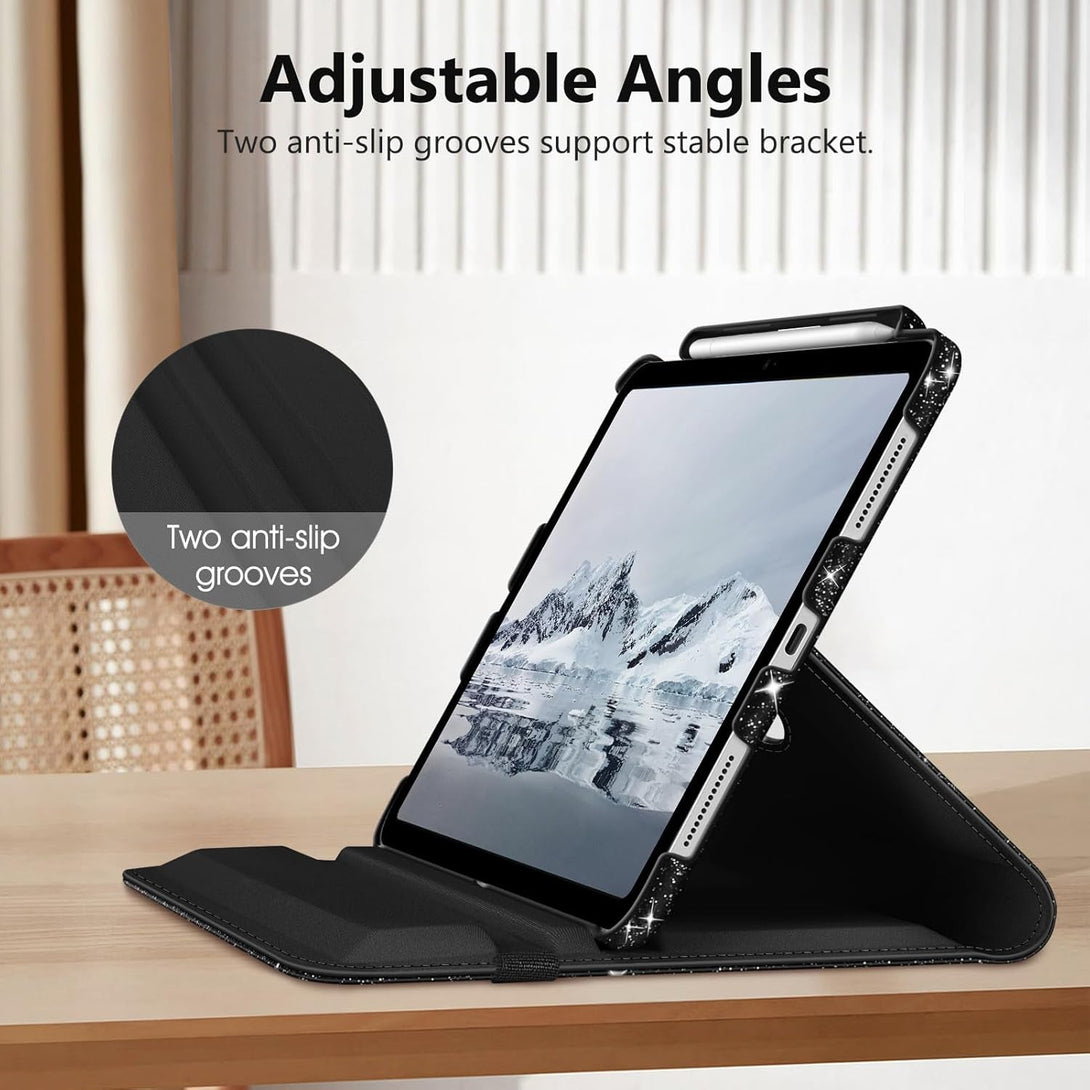 Fintie Rotating Case for Ipad (A16) 11Th Generation 11 Inch (2025), Ipad 10Th Generation 10.9 Inch (2022) - [Built-In Pencil Holder] 360 Degree Rotating Protective Stand Cover, Glittering Black