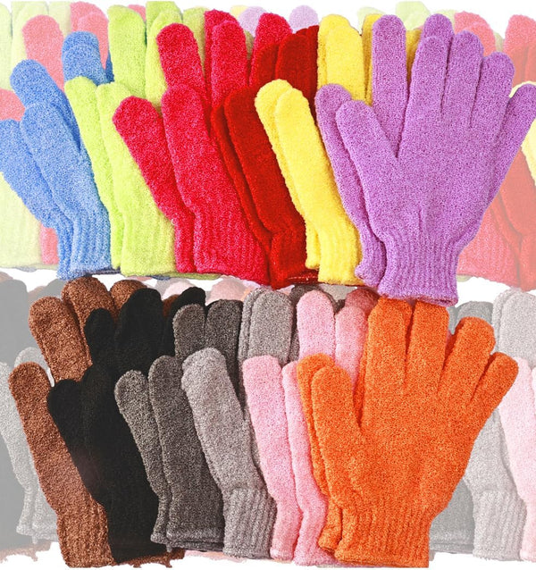 Shower Gloves, 24 Pcs Exfoliating Bath Gloves Gloves, 12 Colors Double Sided Exfoliating Gloves for Beauty Spa Massage Skin Shower Body Scrubber Bath Accessories, Made of Nylon