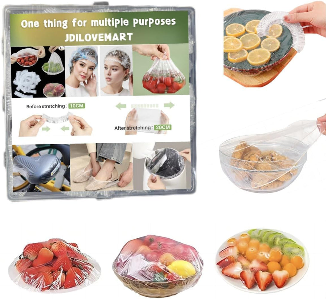 50Pcs Disposable Plastic Food Cover, Cling Film, Elastic Food Cover, Refrigerator Fruit Food, Elastic Dustproof Bowl, Cup Cover, Kitchen Cling Film, Sealing Bag