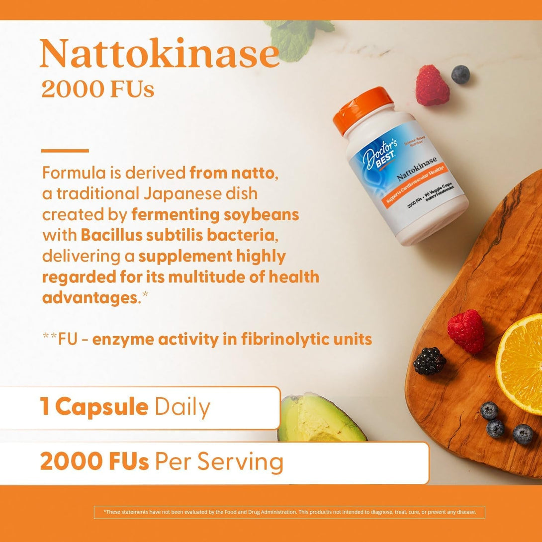 Doctors Best Nattokinase, 2000 Fus, Supports Cardiovascular Health, Non-Gmo, Vegan 90 Veggie Caps
