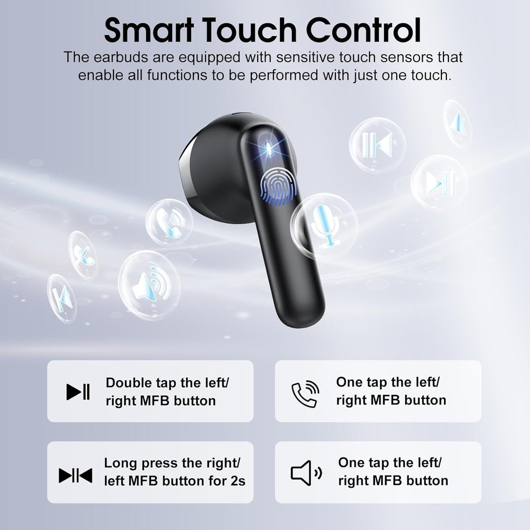 Wireless Earbuds, 2025 Bluetooth 5.4 Headphones in Ear Buds 3D Bass Stereo, 40H Ultralight Bluetooth Earbuds with 4 ENC Noise Cancelling Mic, USB-C LED, IP7 Waterproof Earphones for Android Ios Pad