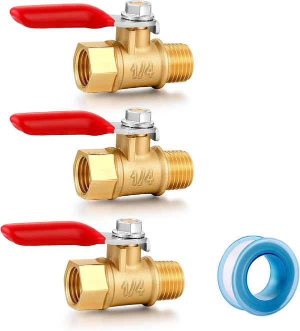1/4 Inch Valve Npt Air Compressor Brass Heavy Duty Valve Male and Female Shut off Switch 1/4 NPT Thread Pipe Fitting (Male X Female 3PCS)