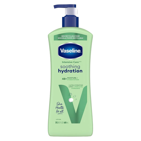 Vaseline Intensive Care Body Lotion Soothing Hydration for Dry Skin with Ultra-Hydrating Lipids + 1% Aloe Vera Extract to Refresh Dehydrated Skin 20.3 Oz