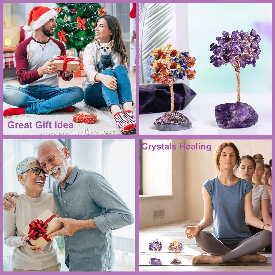Amethyst Crystal Tree of Life,Money Tree Decorations,Crystals and Healing Stones,Reiki Positive Energy Gemstones,Purple Room Office Desk Feng Shui Decor Meditation Gifts for Women