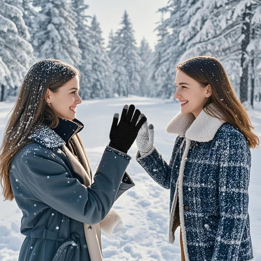 2 Pairs Women'S Gloves for Cold Weather, Winter Touch Screen Gloves Women, Warm Fleece Lined Knit Gloves