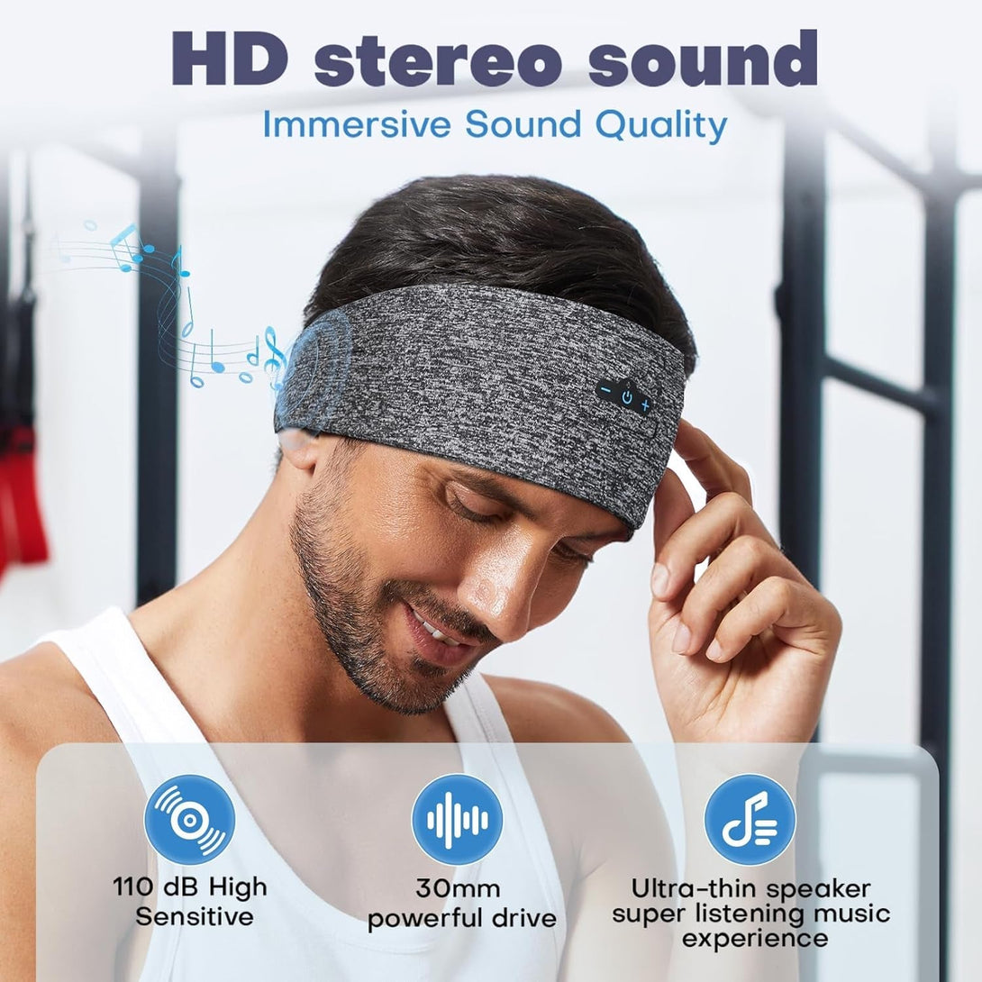 Sleep Headphones Bluetooth Headband for Side Sleeper, 14 Hours Playtime, Wireless Headband Headphones with HD Stereo Speakers for Workout,Running,Yoga, Ideal Gifts for Men, Women, Teens, Grey