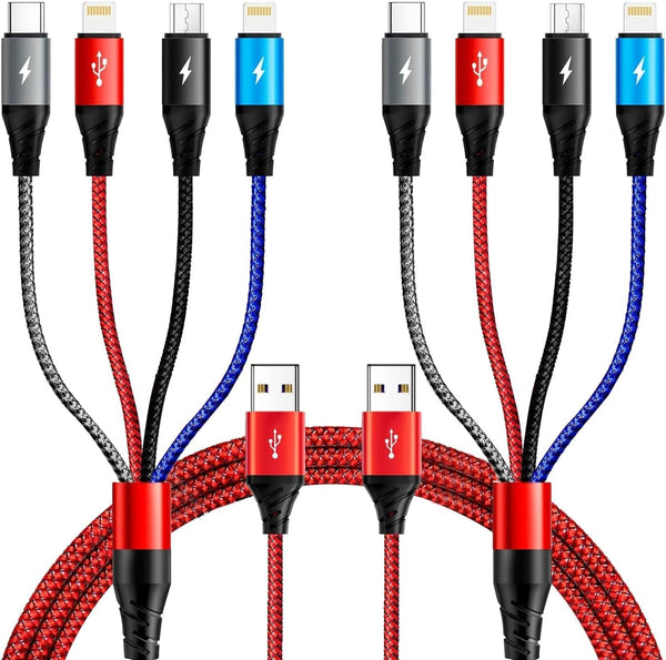 Multi Charging Cable [2Pack 6Ft] Fast USB Charger Cord 3.5A Braided 4 in 1 Chargers for Multiple Devices with Lightning/Type C/Micro USB Ports for Cell Phones/Iphone/Samsung Galaxy/Ps/Tablets & More