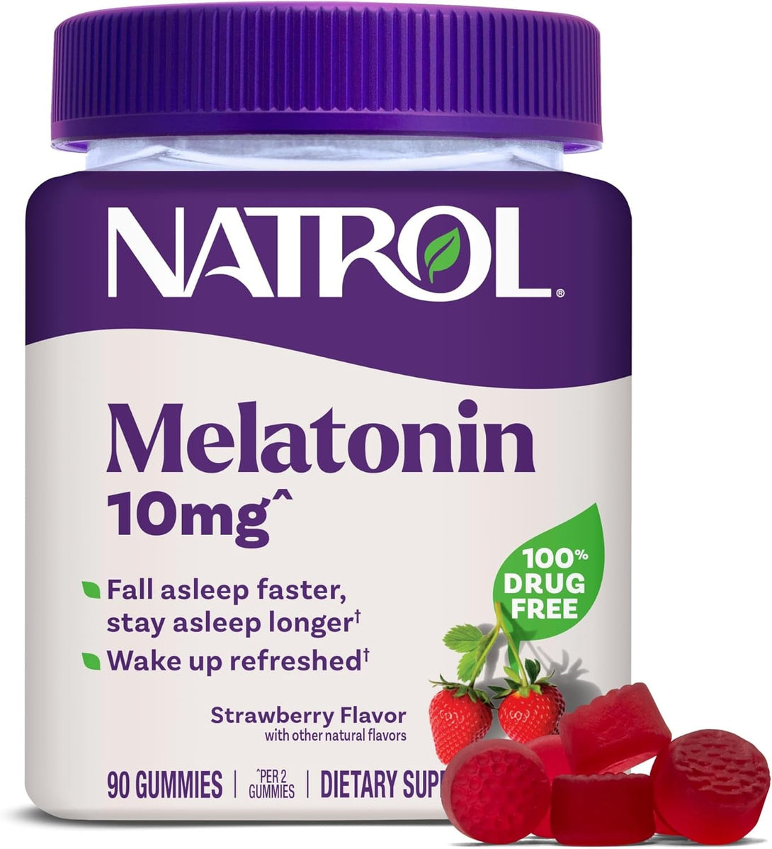 Natrol Melatonin Gummies, Sleep Support, 90 Strawberry-Flavored Adult Melatonin Gummies, 10 Mg Sleep Aids for Adults