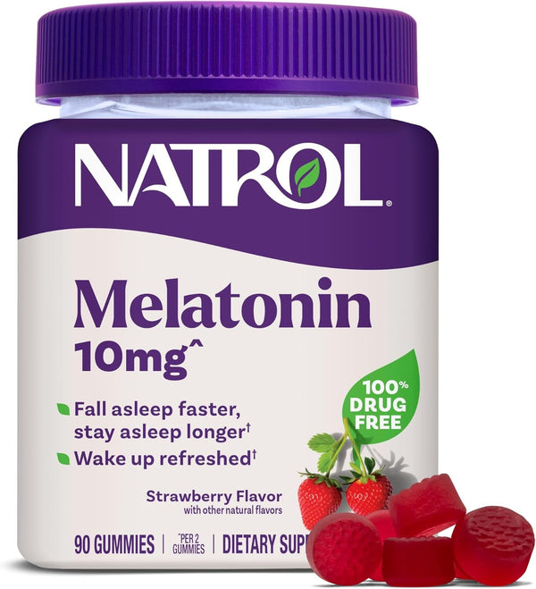 Natrol Melatonin Gummies, Sleep Support, 90 Strawberry-Flavored Adult Melatonin Gummies, 10 Mg Sleep Aids for Adults