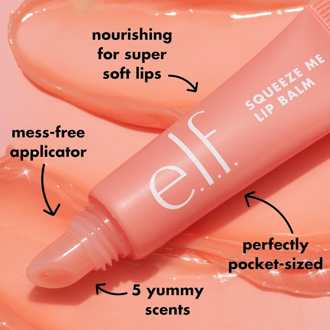 E.L.F. Squeeze Me Lip Balm, Moisturizing Lip Balm for a Sheer Tint of Color, Infused with Hyaluronic Acid, Vegan & Cruelty-Free, Strawberry