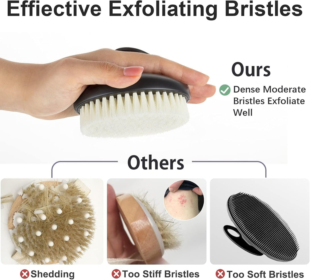 Dry Brushing Body Exfoliating Brush, anti Slip Body Scrubber for Shower, Never Mold Shower Body Cleaning Brush for Deep Cleansing & Soften Skin, Improve Circulation (Black-2 Pack)