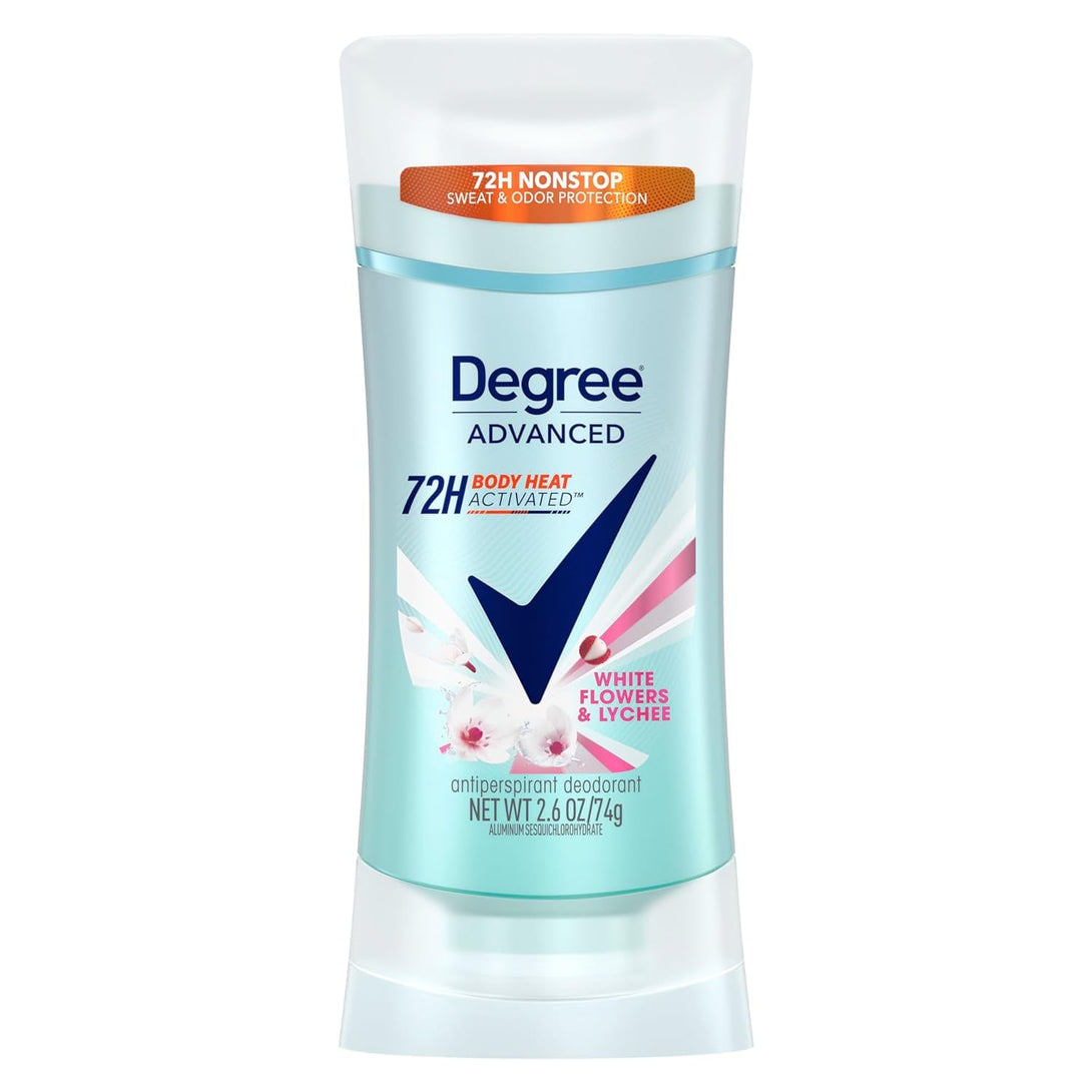 Degree Advanced Protection Antiperspirant Deodorant White Flowers & Lychee for 72-Hour Sweat & Odor Control for Women, with Body Heat Activated Technology, 2.6 Oz