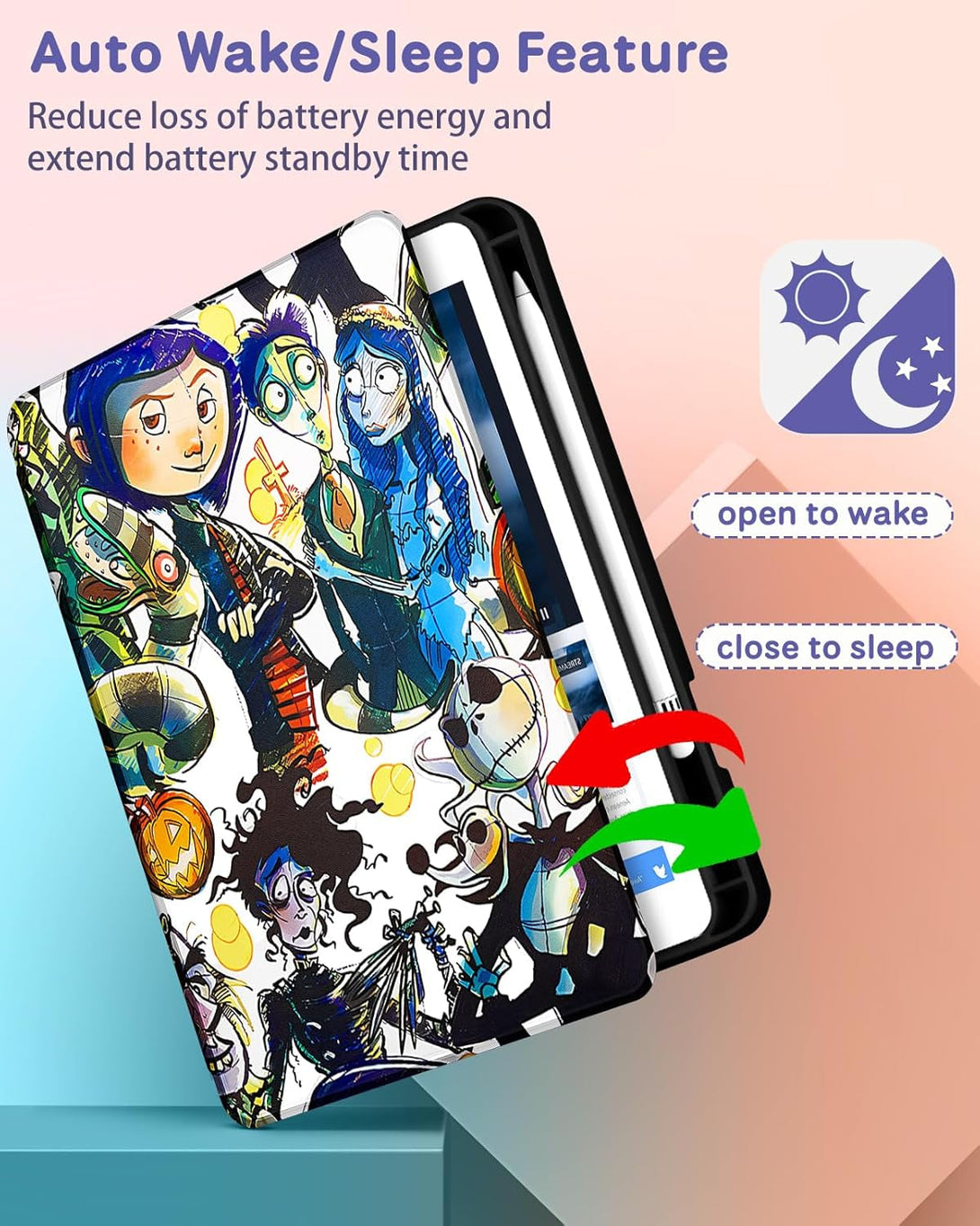 Rotate Case for Ipad Mini 5 2019/Mini 4 2015 7.9" - 360 Degree Rotating Case with Pencil Holder for Women Girl Kid Teen Girly Cartoon Protective for Ipad Mini 5Th Generation Case, Terror