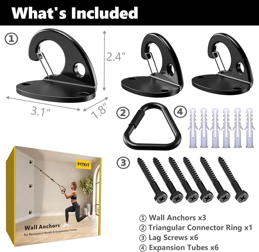 3-Pack Resistance Band Wall Anchor Set, No Weld Wall Mount for Exercise Bands & Suspension Straps – Compact Strength Training Kit for Home Workouts & Physical Therapy