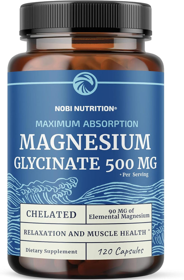 Magnesium Glycinate 500Mg | High Absorption | Chelated for Muscle Relaxation, Bones, Heart, Nerve, Sleep & Calm Support for Women & Men | Magnesium Chelate Supplement & Bisglycinate Complex | 120Ct